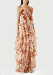 Midikleid in A-Linie mit Blumenmuster und Laternenärmeln