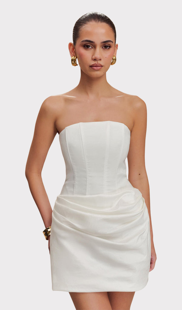 Taffeta Strapless Corset Mini Dress In White