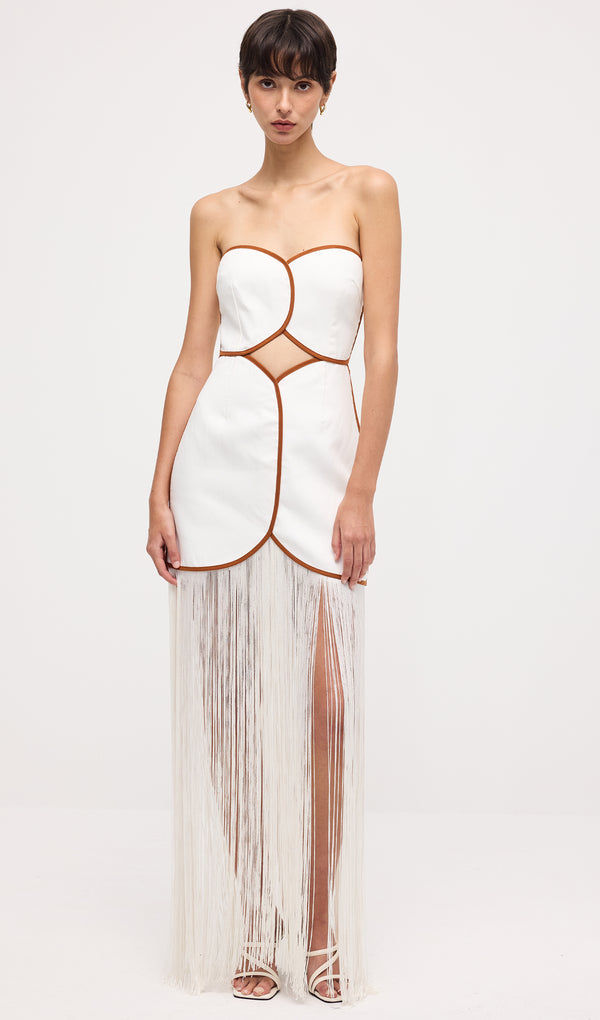 Tassel Off Shoulder Hollow Out Maxi Dress