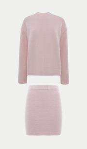 Textured Knitted Jumper & Mini Skirt Set Pink
