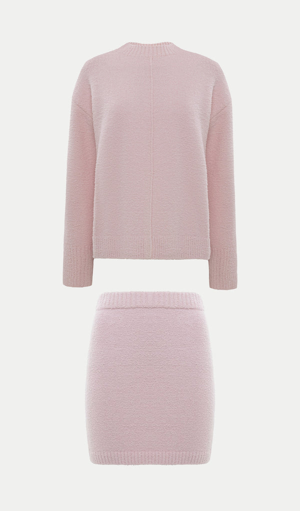 Textured Knitted Jumper & Mini Skirt Set Pink