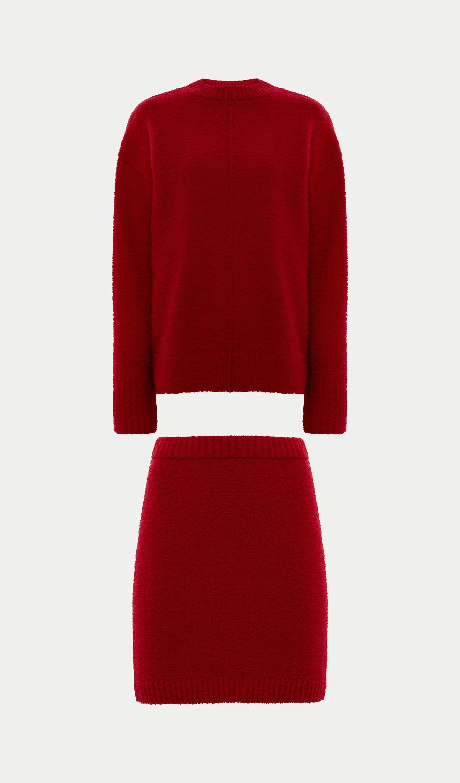 Textured Knitted Jumper & Mini Skirt Set Red