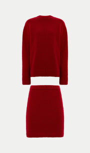 Textured Knitted Jumper & Mini Skirt Set Red