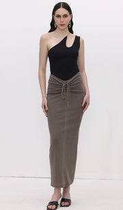 Tie Drape Pleated Midi Skirt