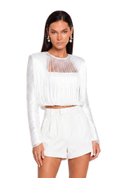 Xakery Fringe Long Sleeve Top In White