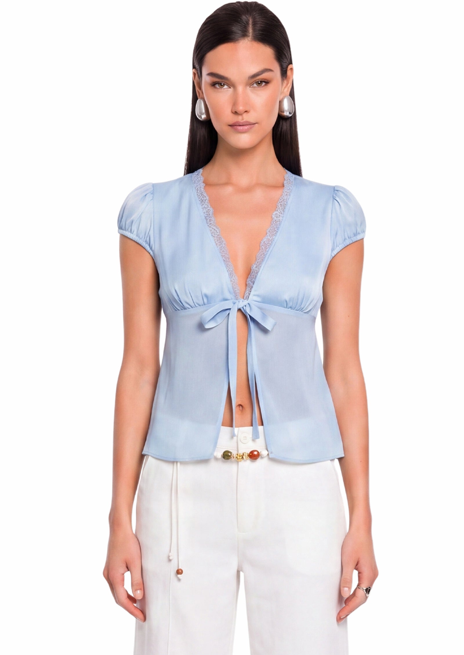Satin Top With Ties In Baby Blue