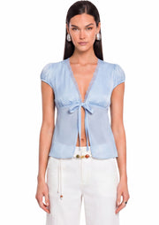 Satin Top With Ties In Baby Blue