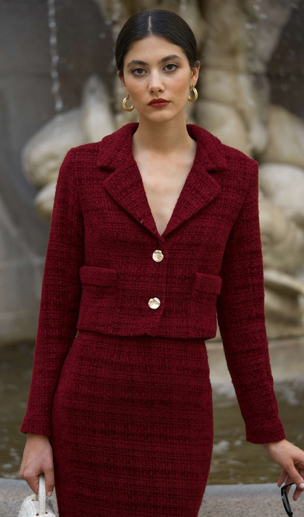 Tweed Jacket And Skirt Set In Red