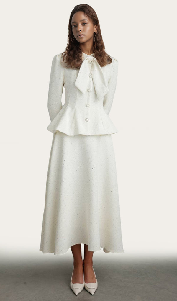 Tweed Ruffle Hem Jacket & Midi Skirt Set