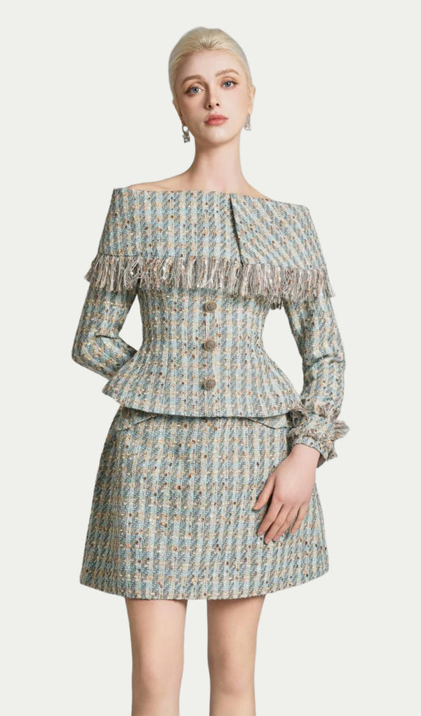Tweed Top &  A-line Tweed Mini Skirt Set
