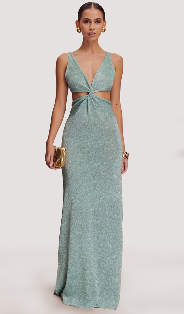 Twisted Metallic Knit Maxi Dress