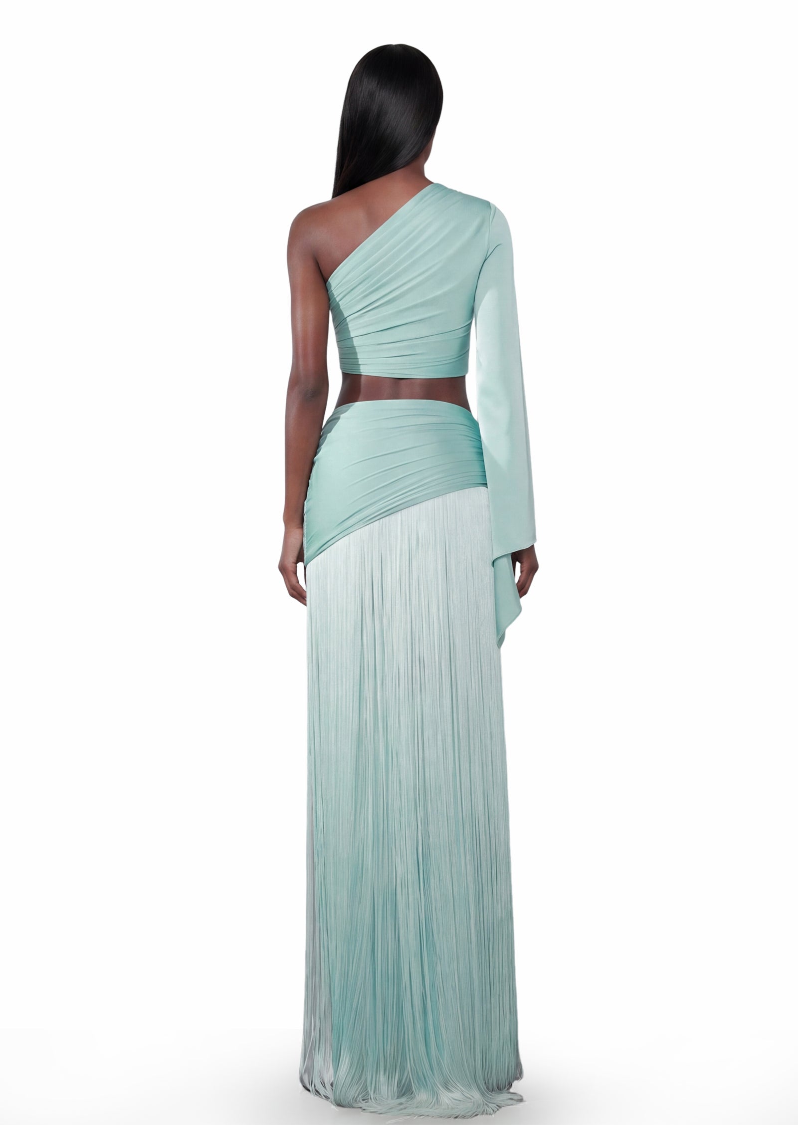 Zachary Asymmetric One Shoulder Two-Piece Satin Set