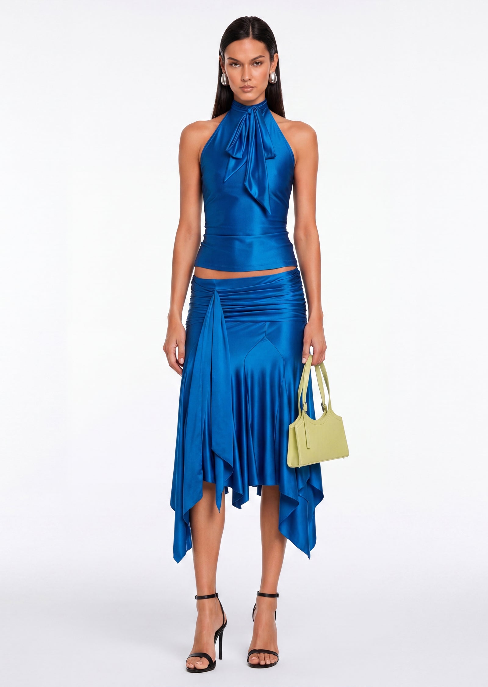 Jett Self-Tied Bow Top And Ruffle Midi Skirt Set