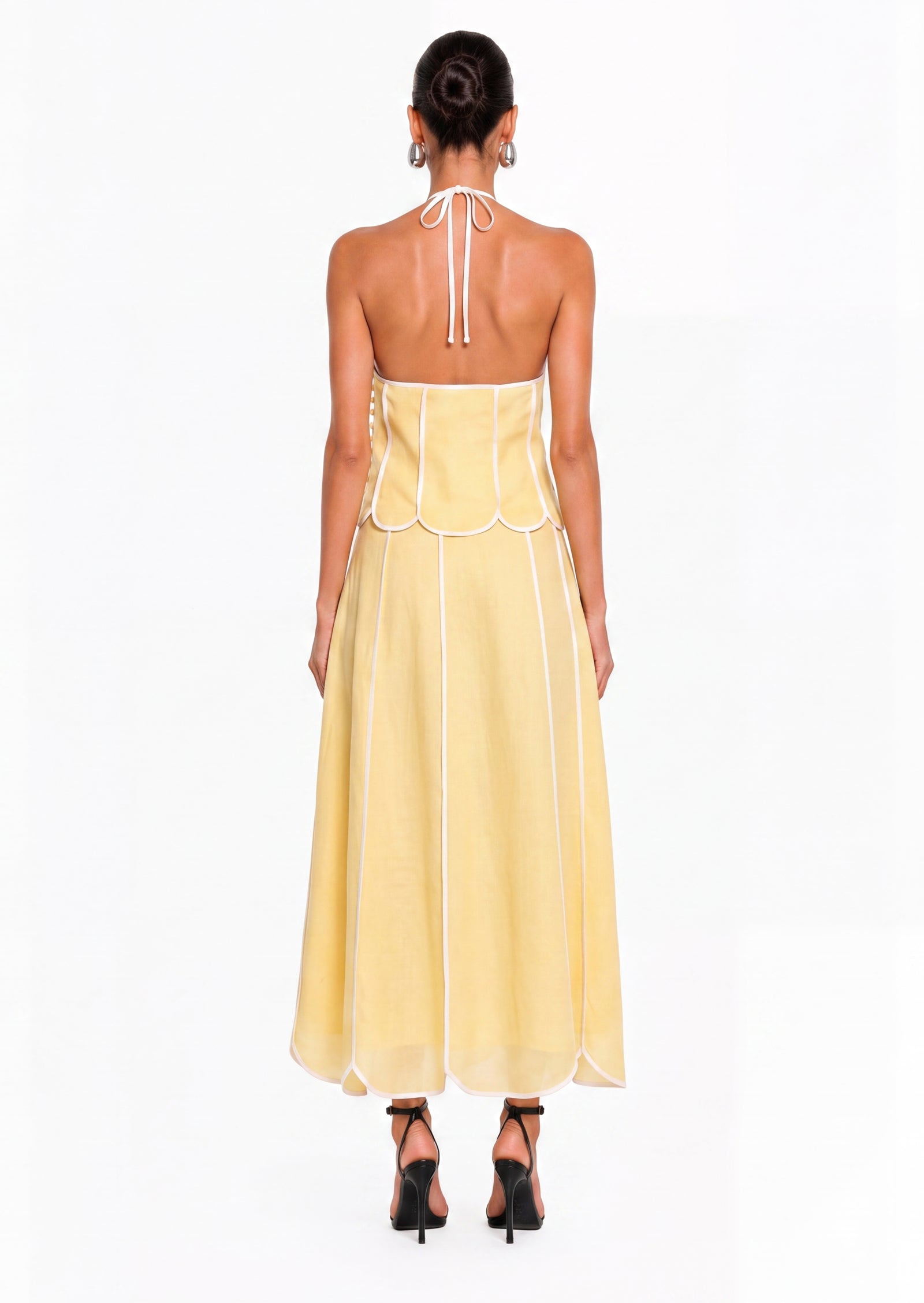 Panelled Halter Top And Midi Skirt Set
