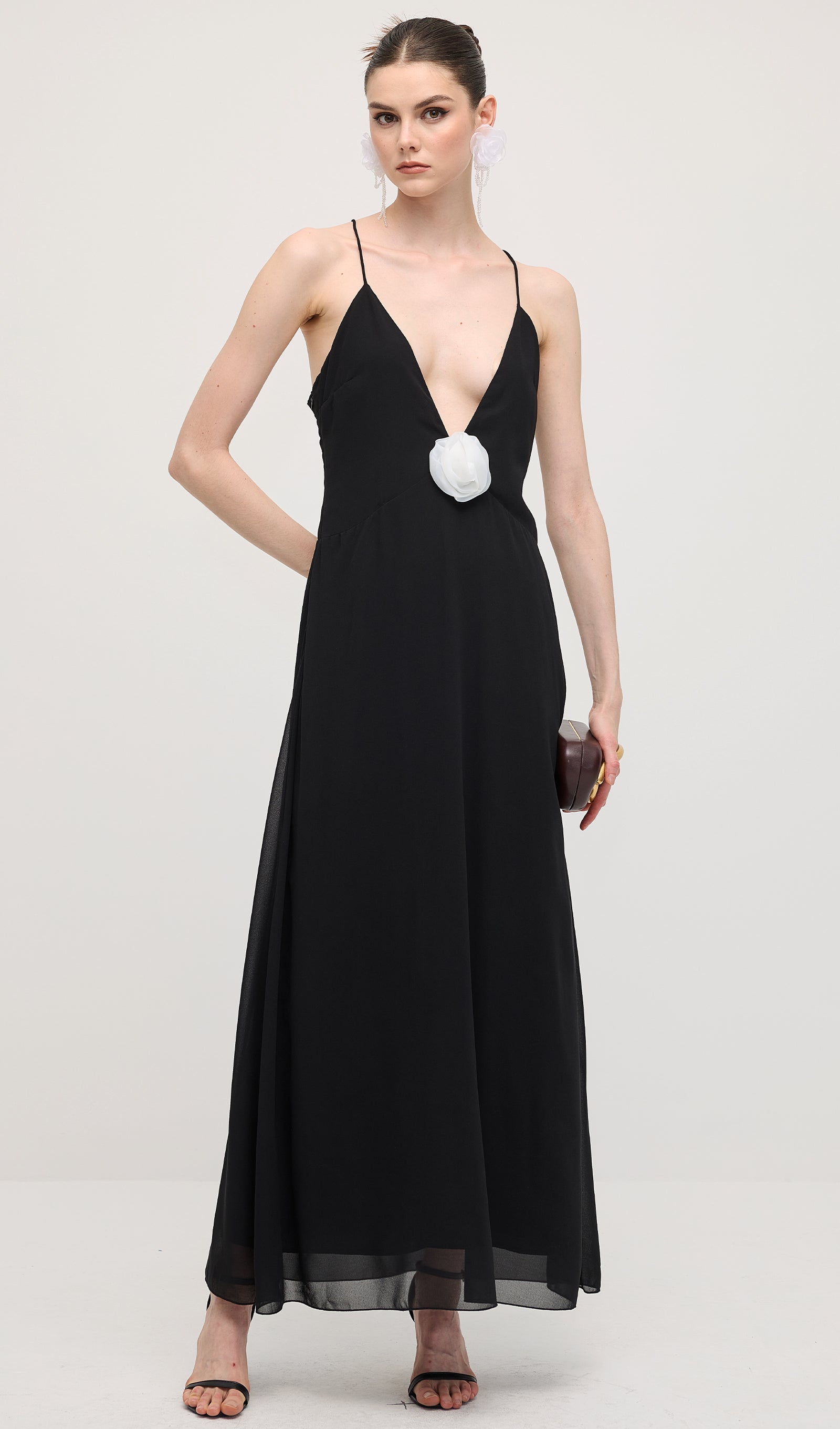 Midikleid in A-Linie mit Blumenmuster und Laternenärmeln