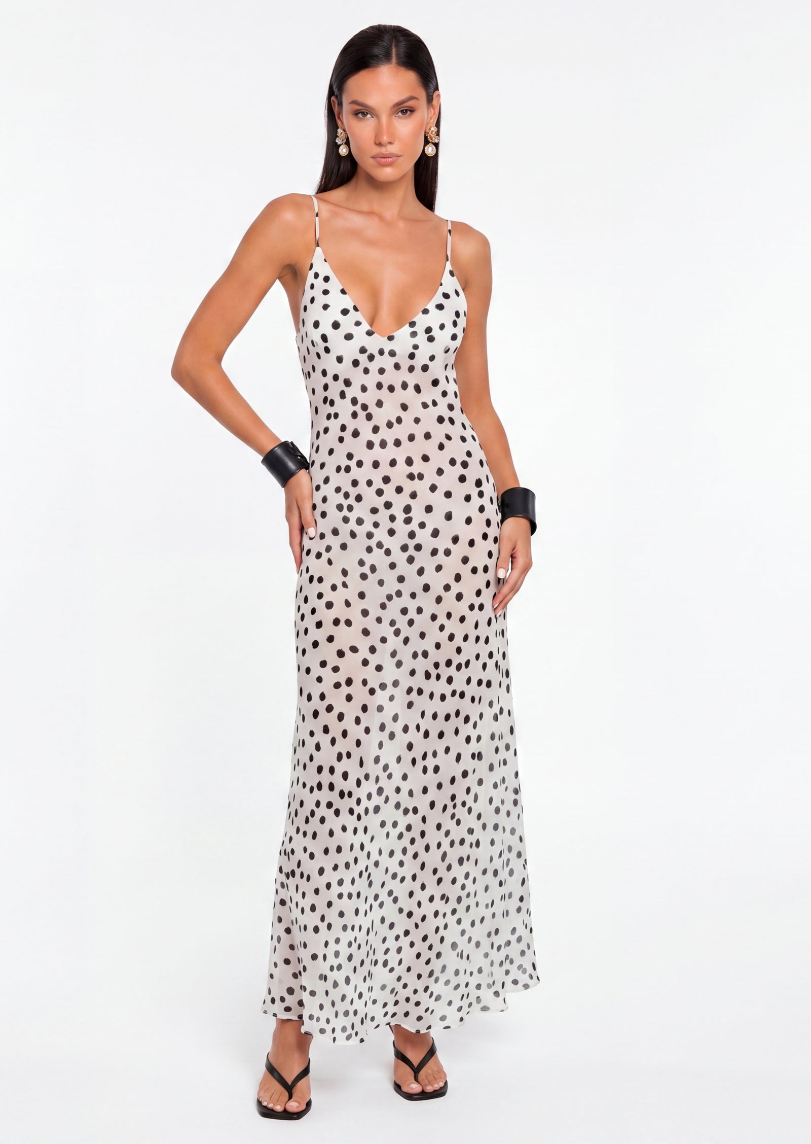 Thelma Polka Dot V Neck Maxi Dress