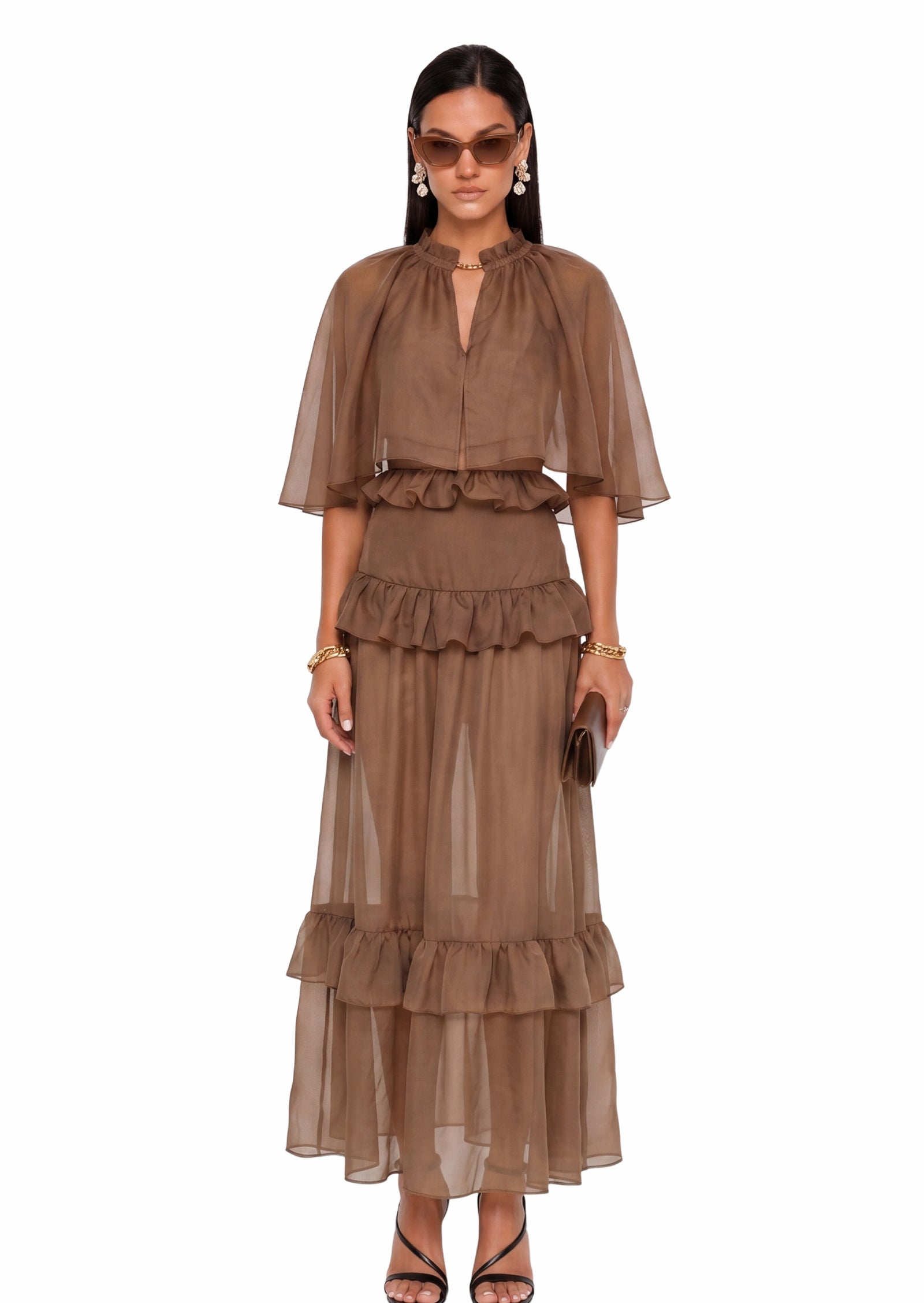 Dale Sem-Sheer Ruffled Skirt Two Piece Set