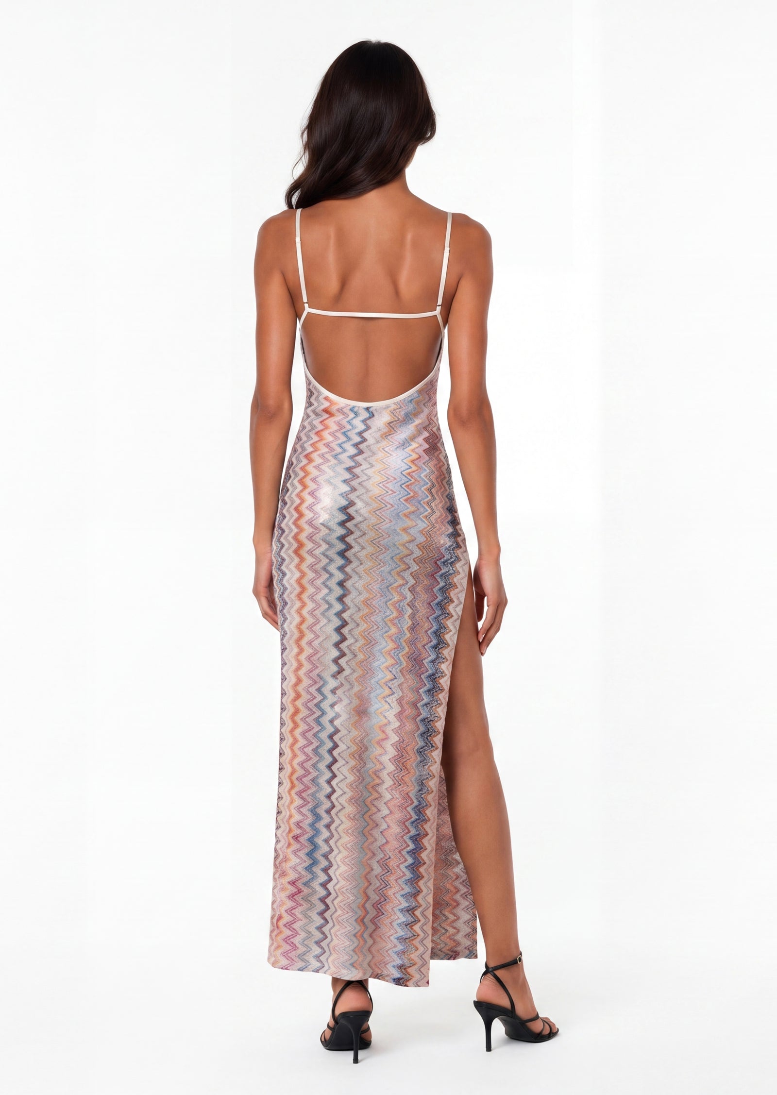 One Shoulder Striped Crochet Knit Maxi Dress