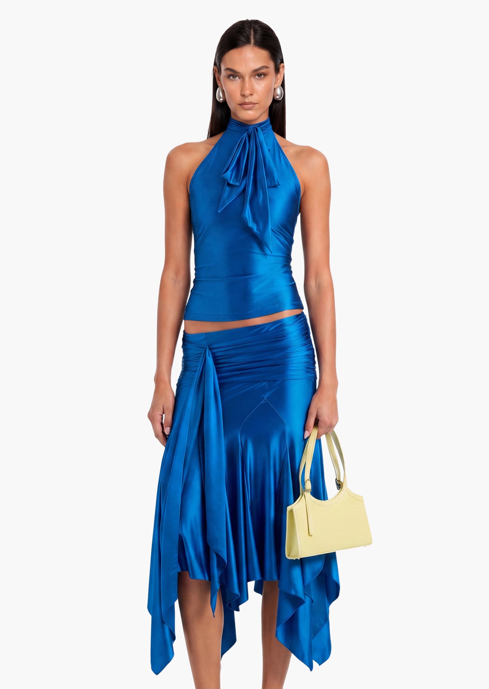 Jett Self-Tied Bow Top And Ruffle Midi Skirt Set