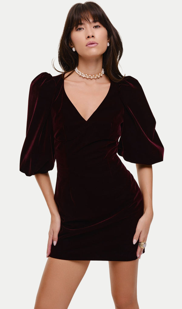 Velvet Puff Sleeve Mini Dress