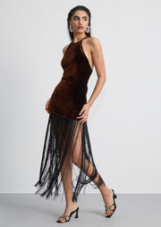 Velvet Fringed Midi Dress