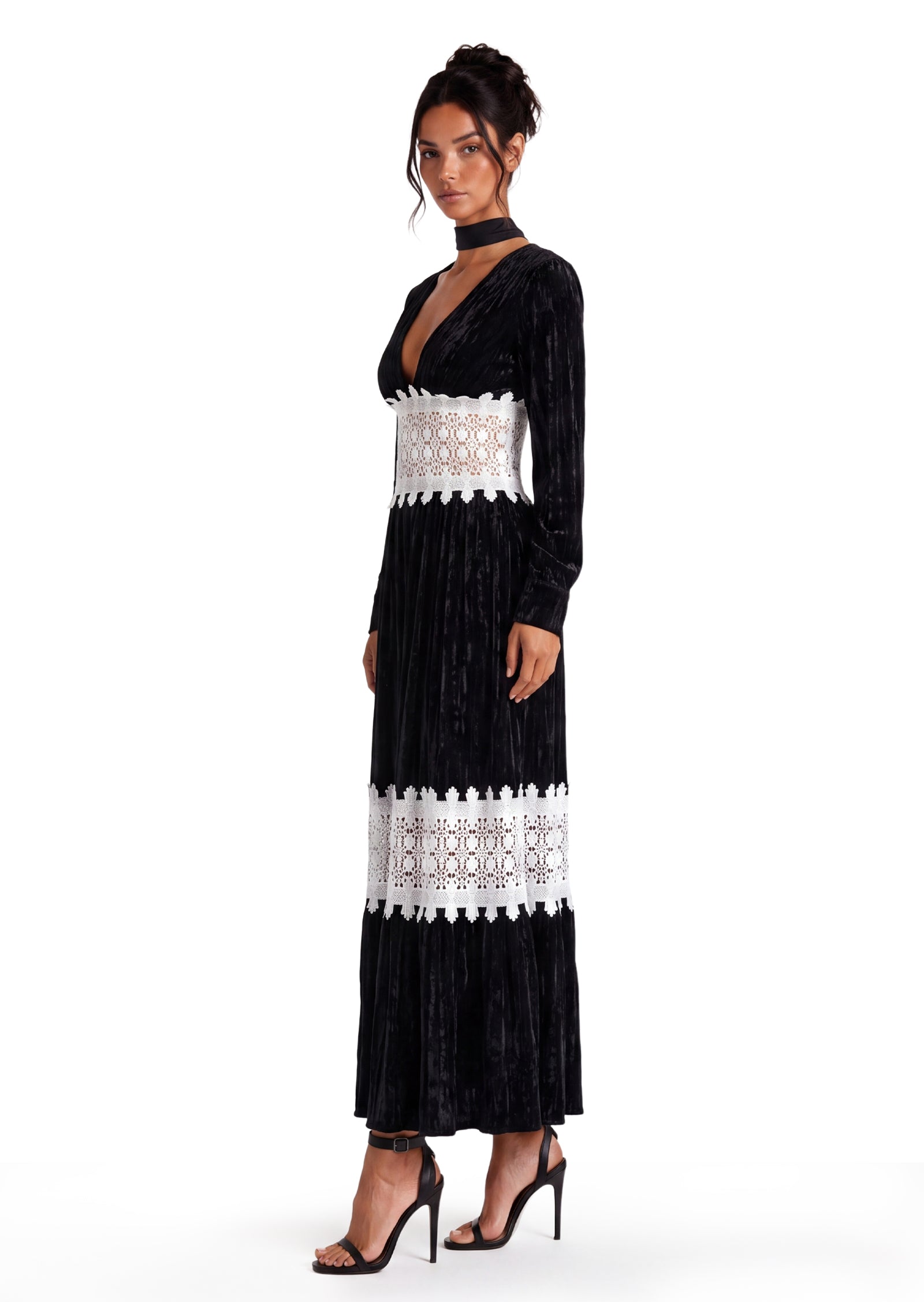 Bamina Lace Velvet Maxi Dress In Black