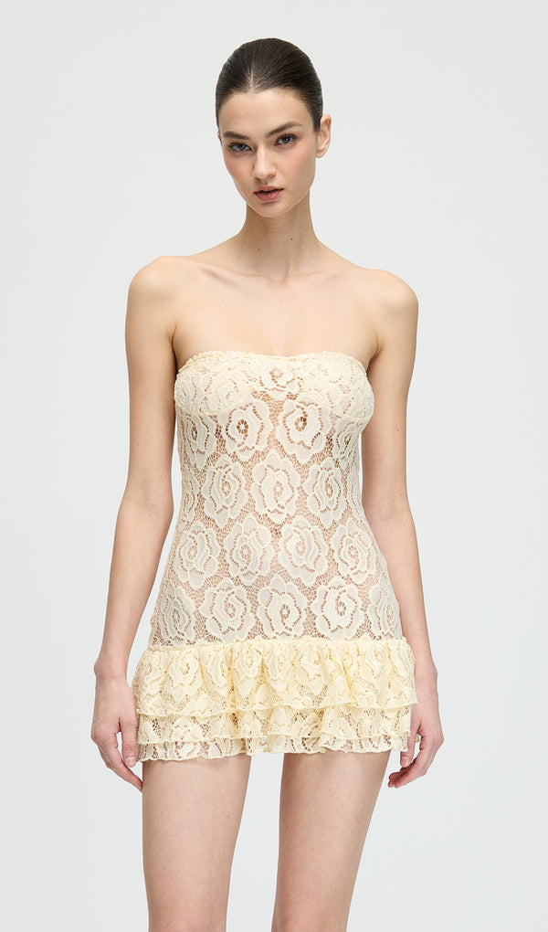 Vintage-Inspired Lace Ruffled Mini Dress