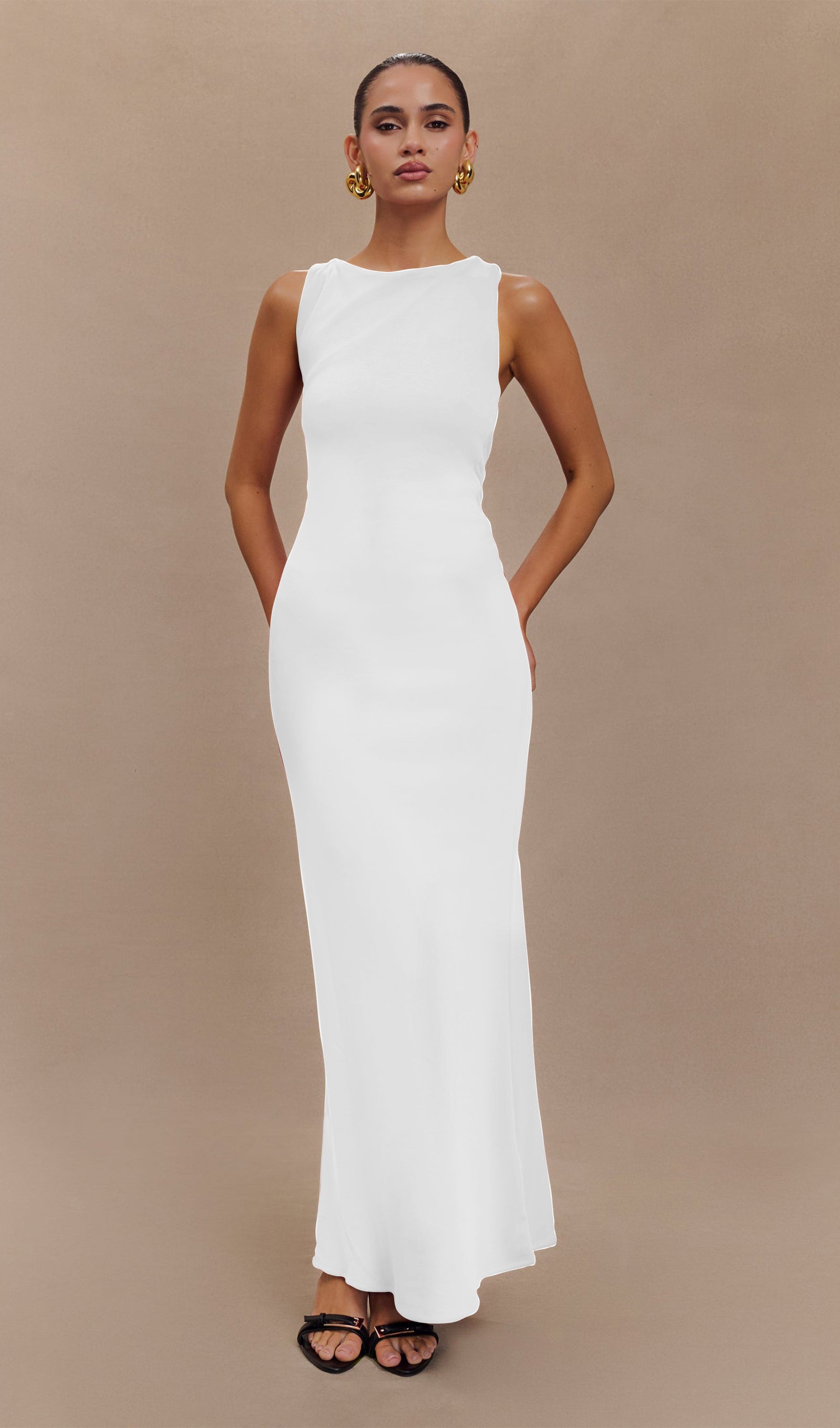 Asymmetrical Scuba Jersey Maxi Dress White（Final Sale）