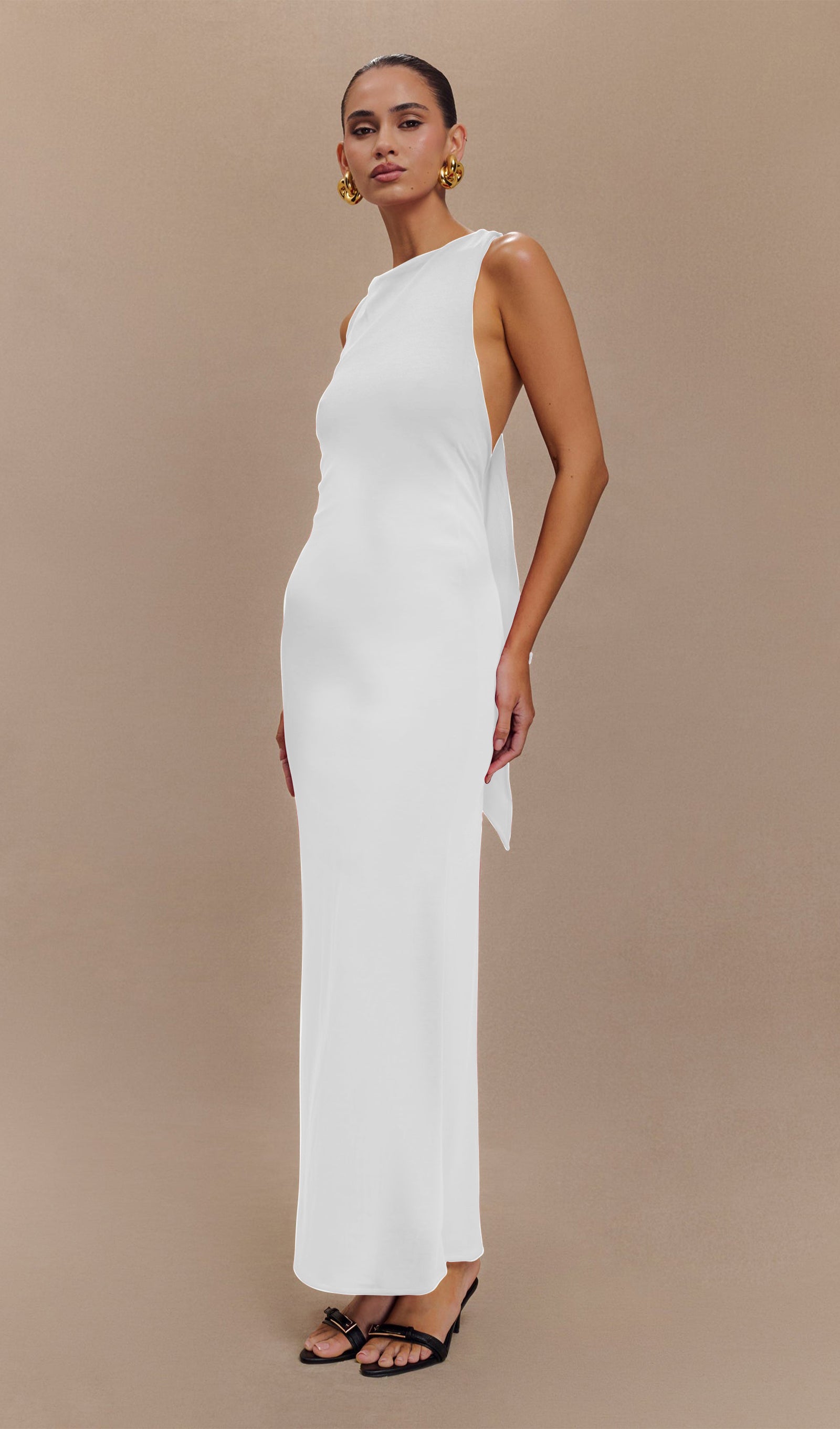 Asymmetrical Scuba Jersey Maxi Dress White（Final Sale）