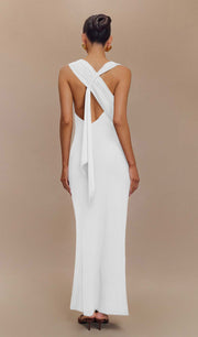 Asymmetrical Scuba Jersey Maxi Dress White（Final Sale）