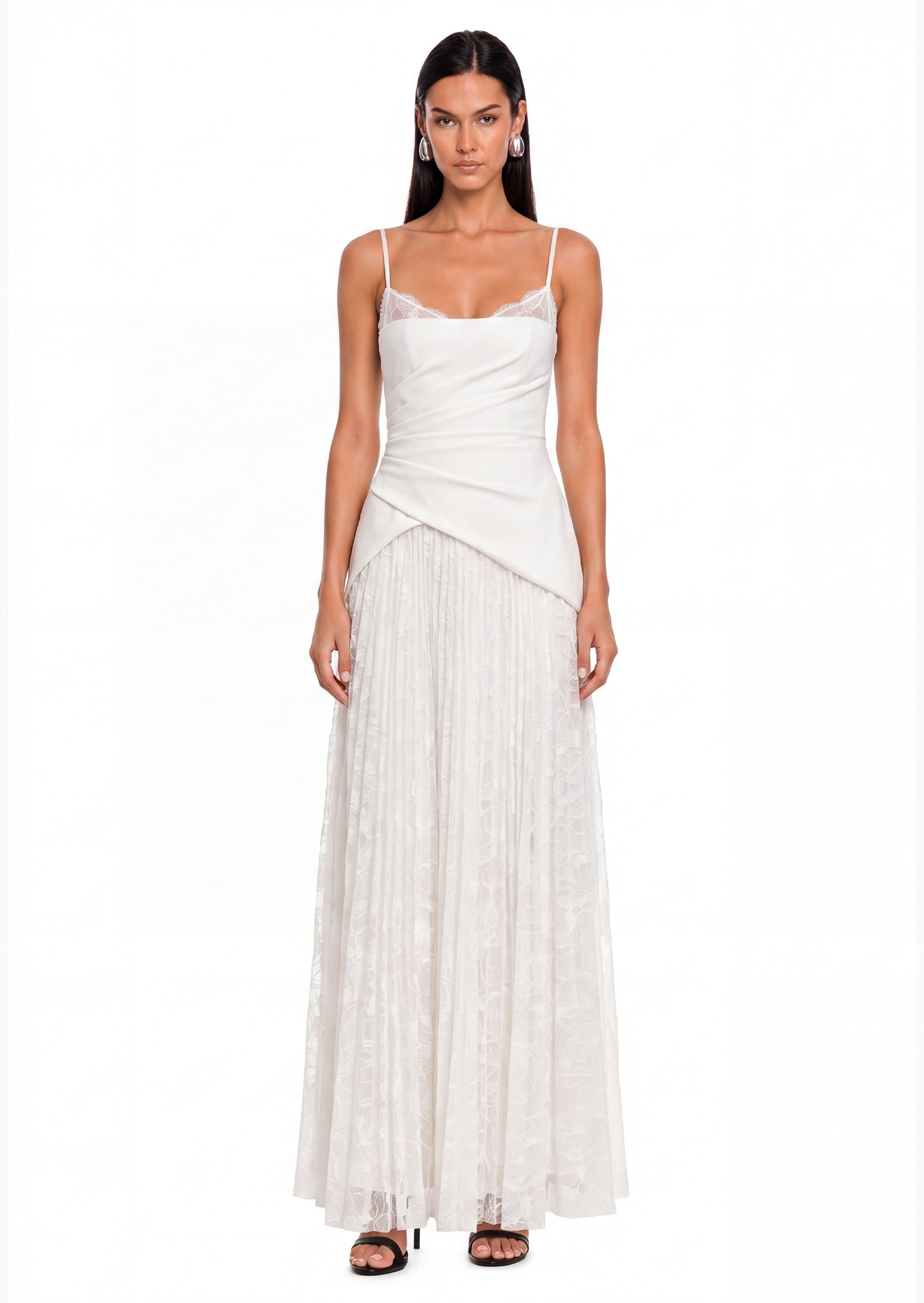 Bandeau Pleated Gown In White