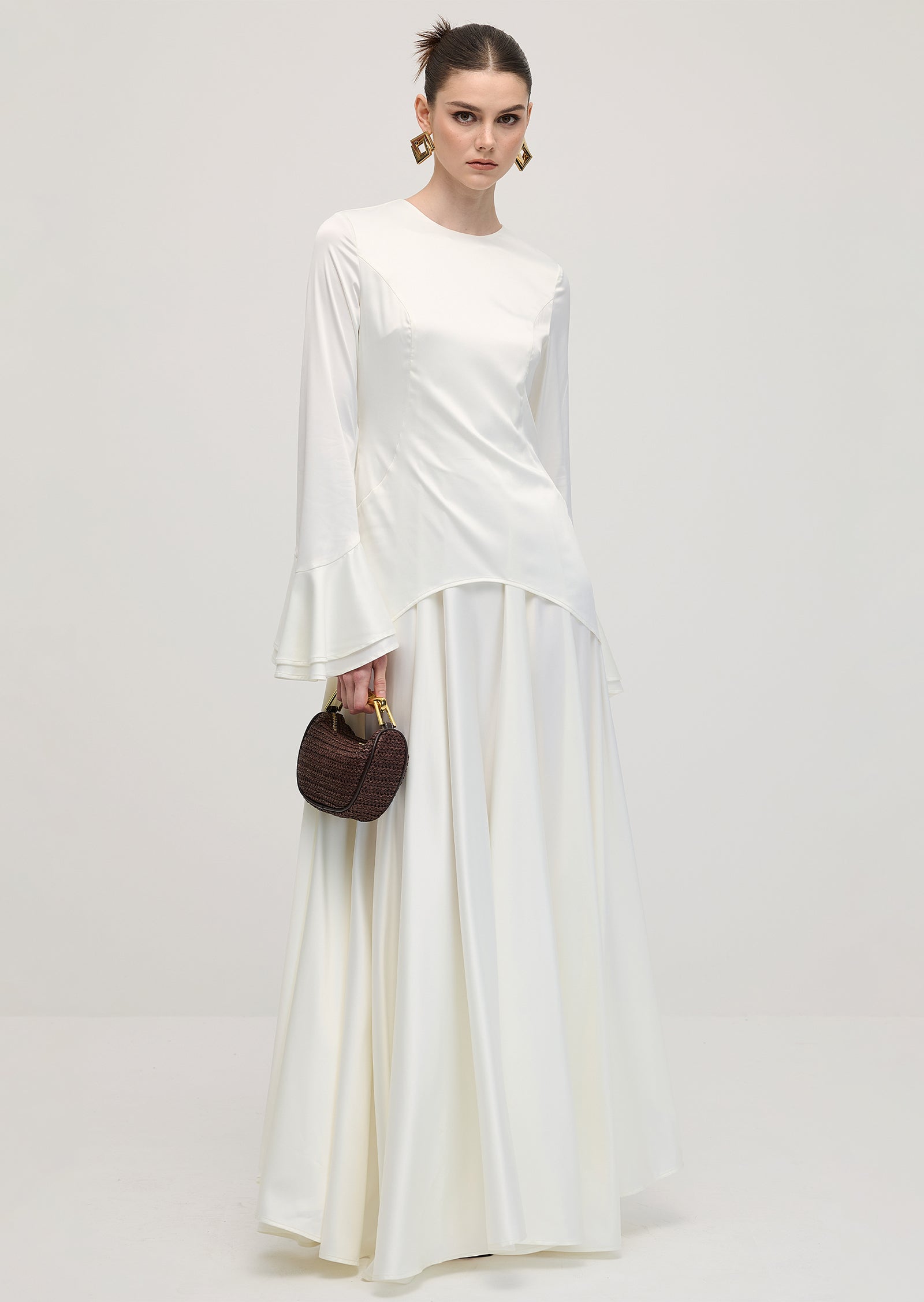 Midikleid in A-Linie mit Blumenmuster und Laternenärmeln