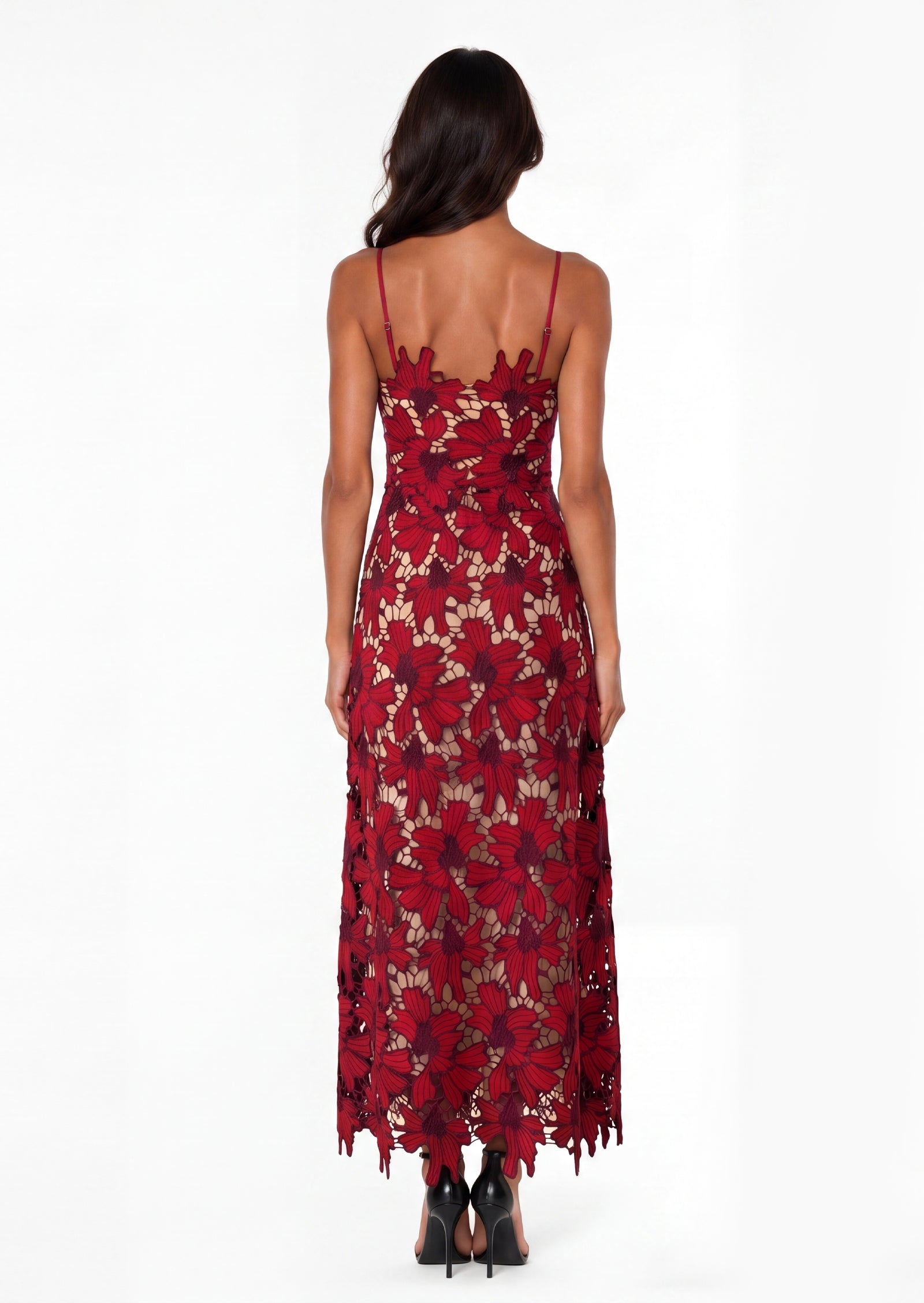 Luxie Lace Midi Dress In Red
