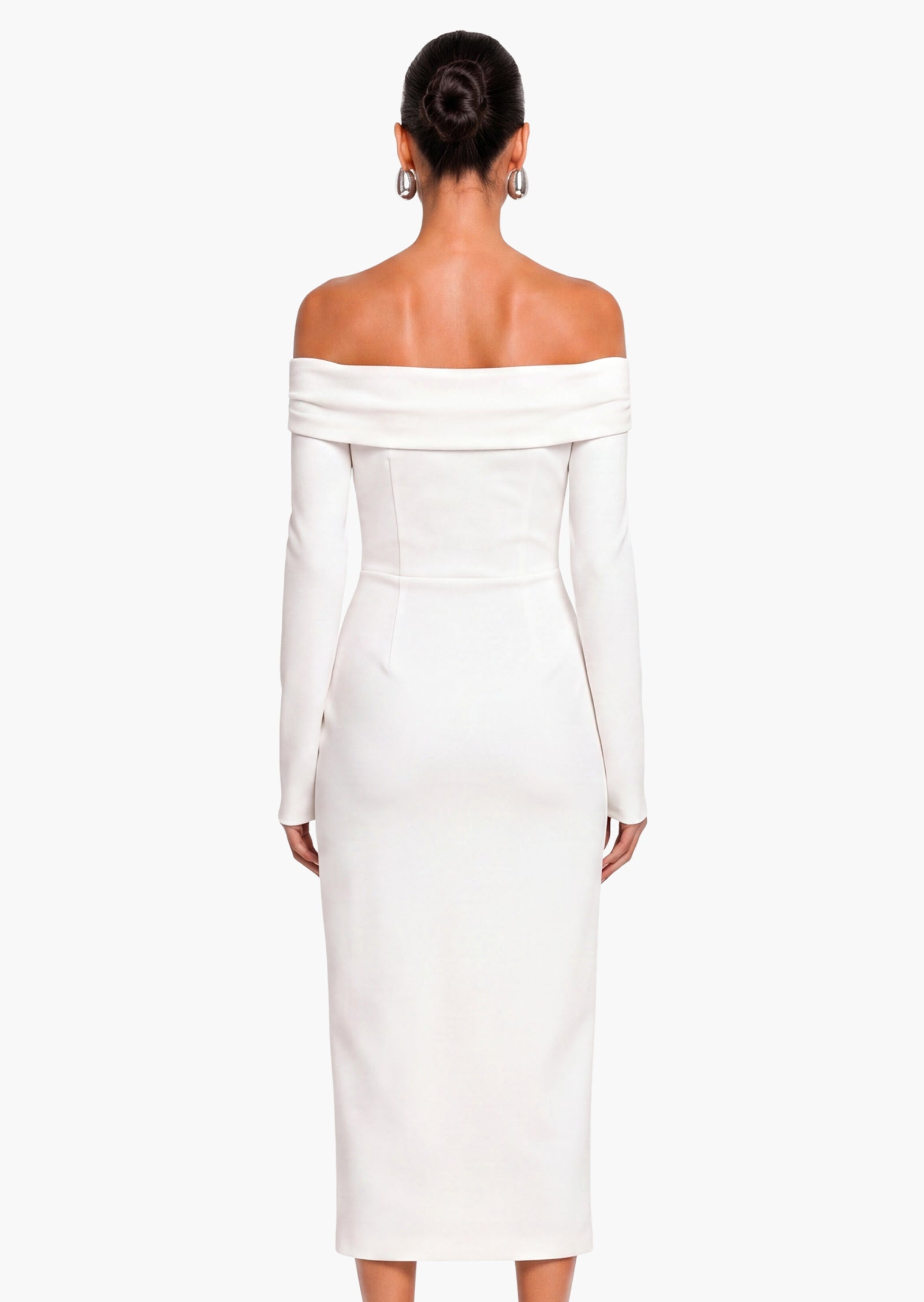 Solid Open Shoulders And Slit Midi Dress
