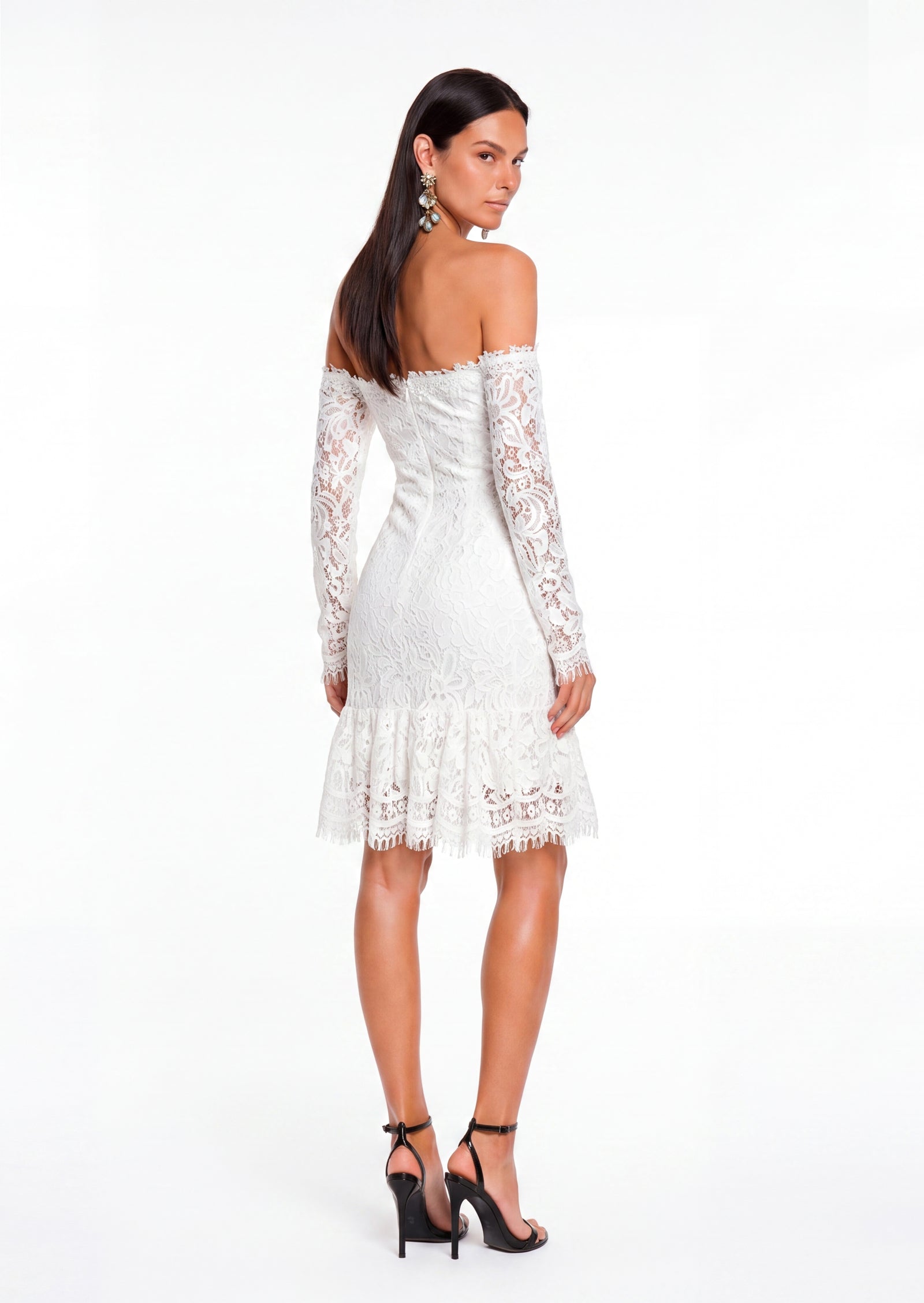 Padraic Off Shoulder Lace Mini Dress In White