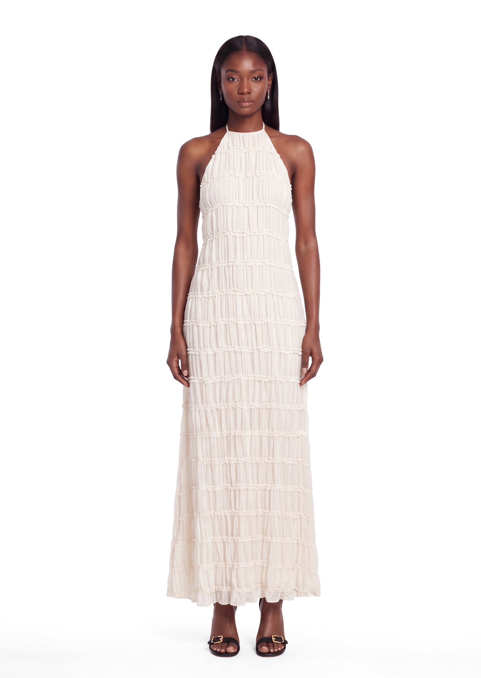 Aullie Halter Textured Maxi Dress In White – Queena Wish