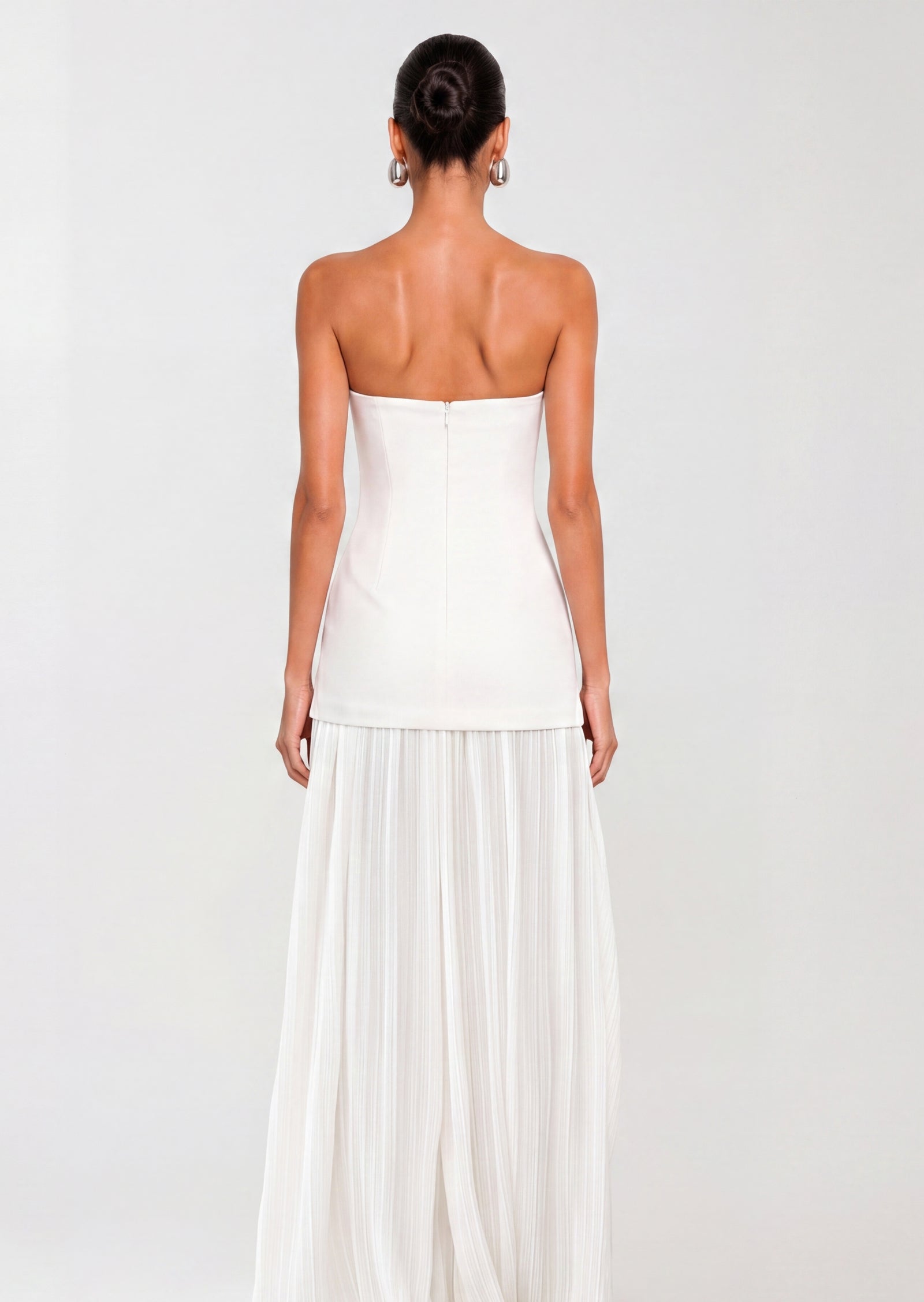 Kristie Strapless Pleated Maxi Dress In White