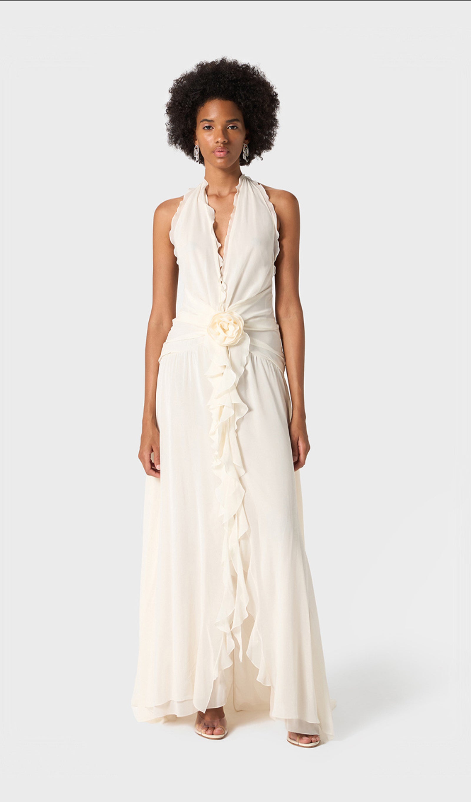Midikleid in A-Linie mit Blumenmuster und Laternenärmeln