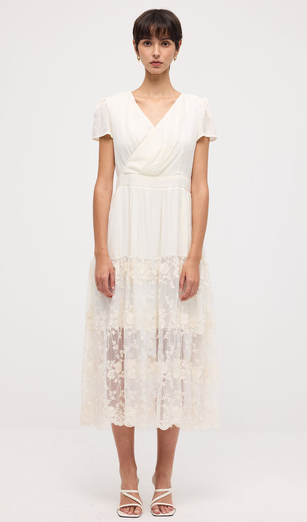 White Lace Overlay Midi Dress