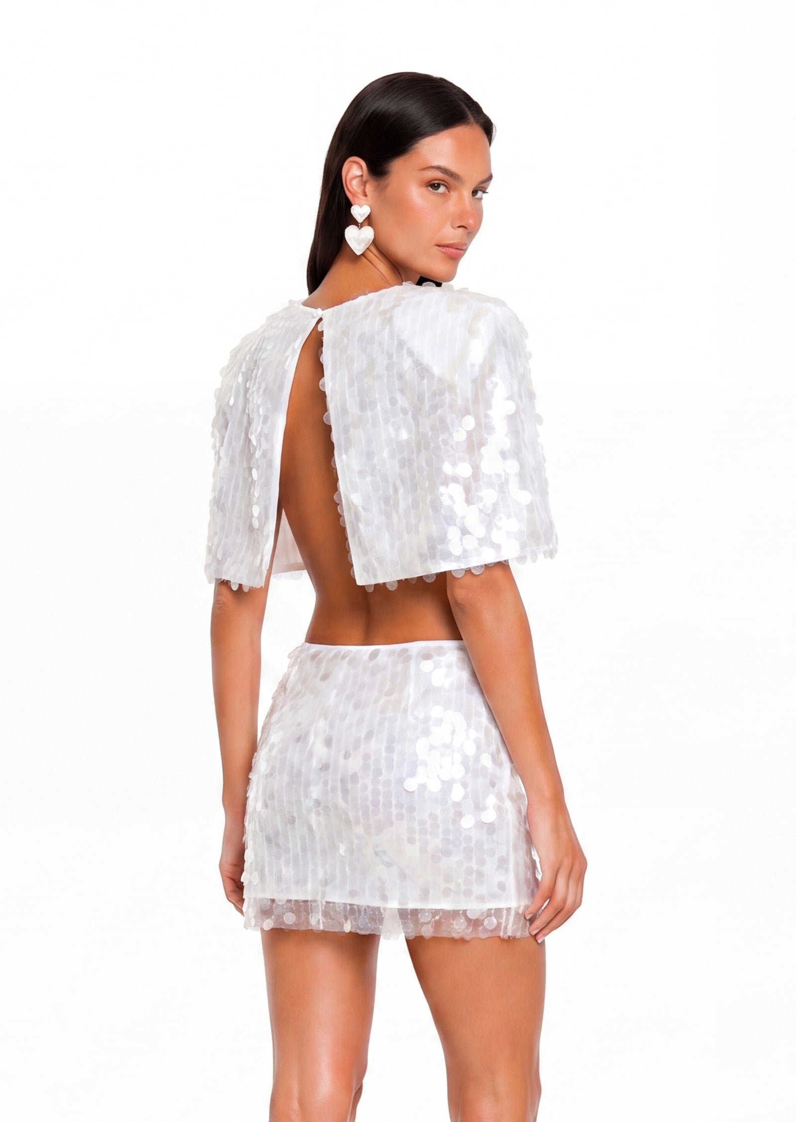 Abishek Sequined Mini Skirt Set In White