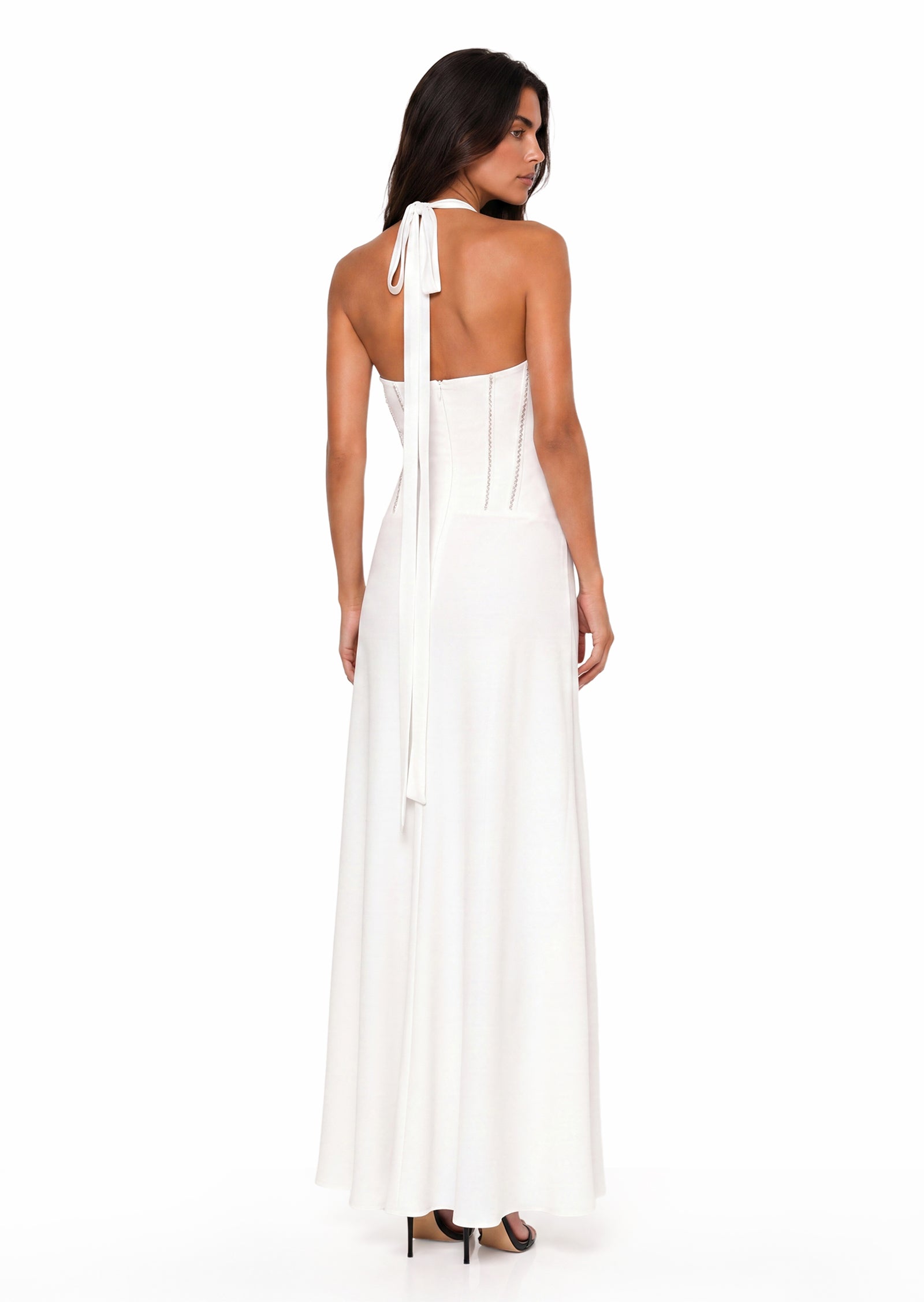 Balto Halter Neck Satin Maxi Dress In White