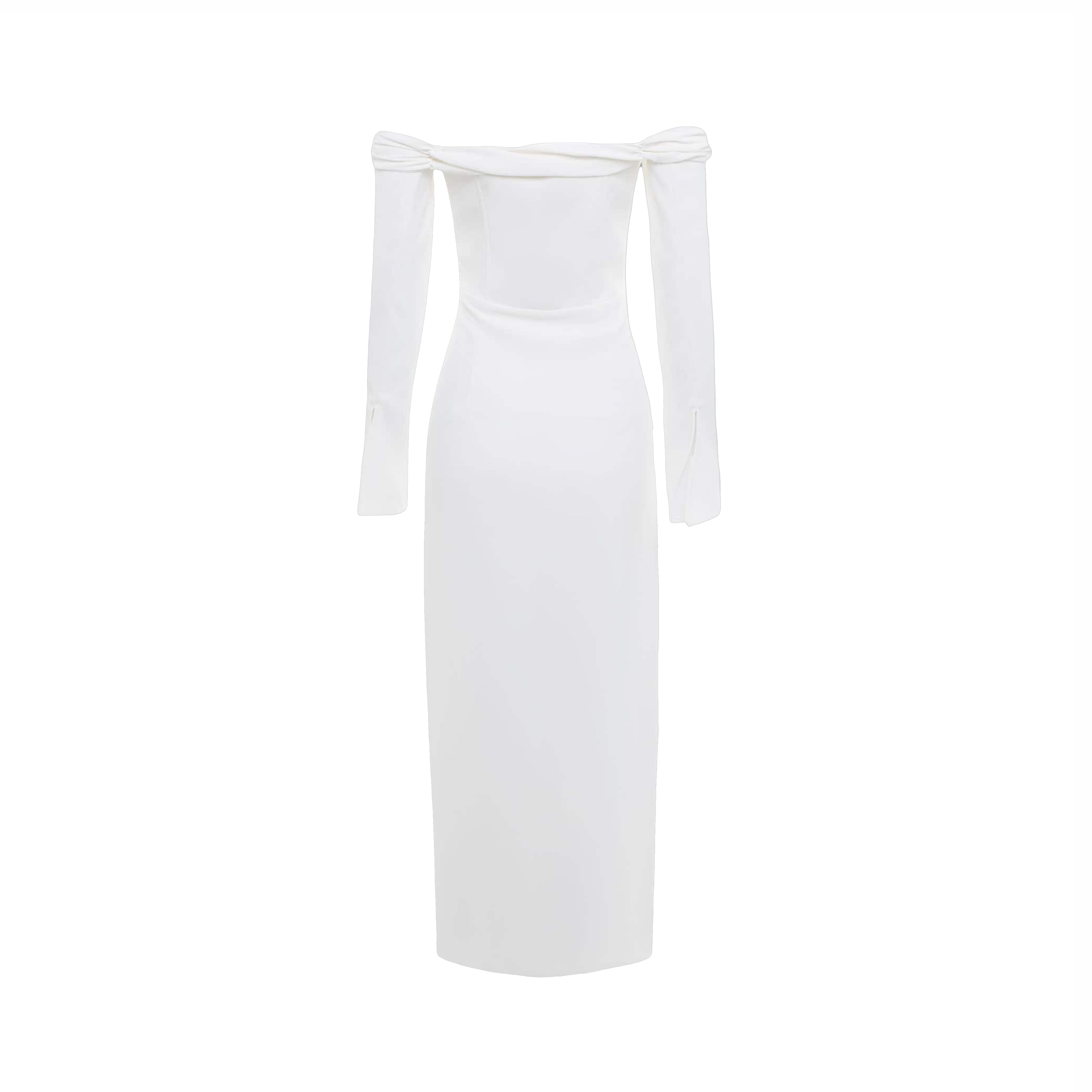 Solid Open Shoulders And Slit Midi Dress