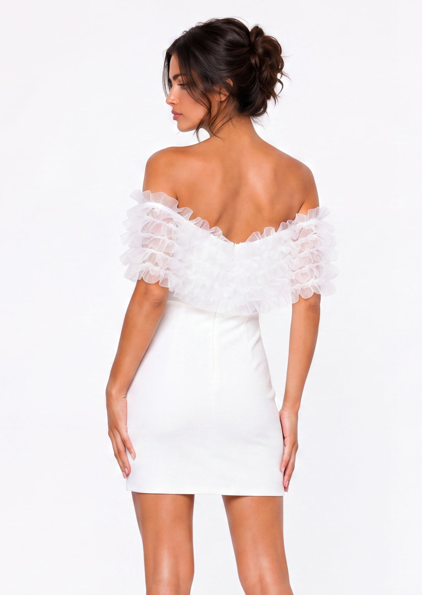 Off Shoulder Floral Tulle Mini Dress