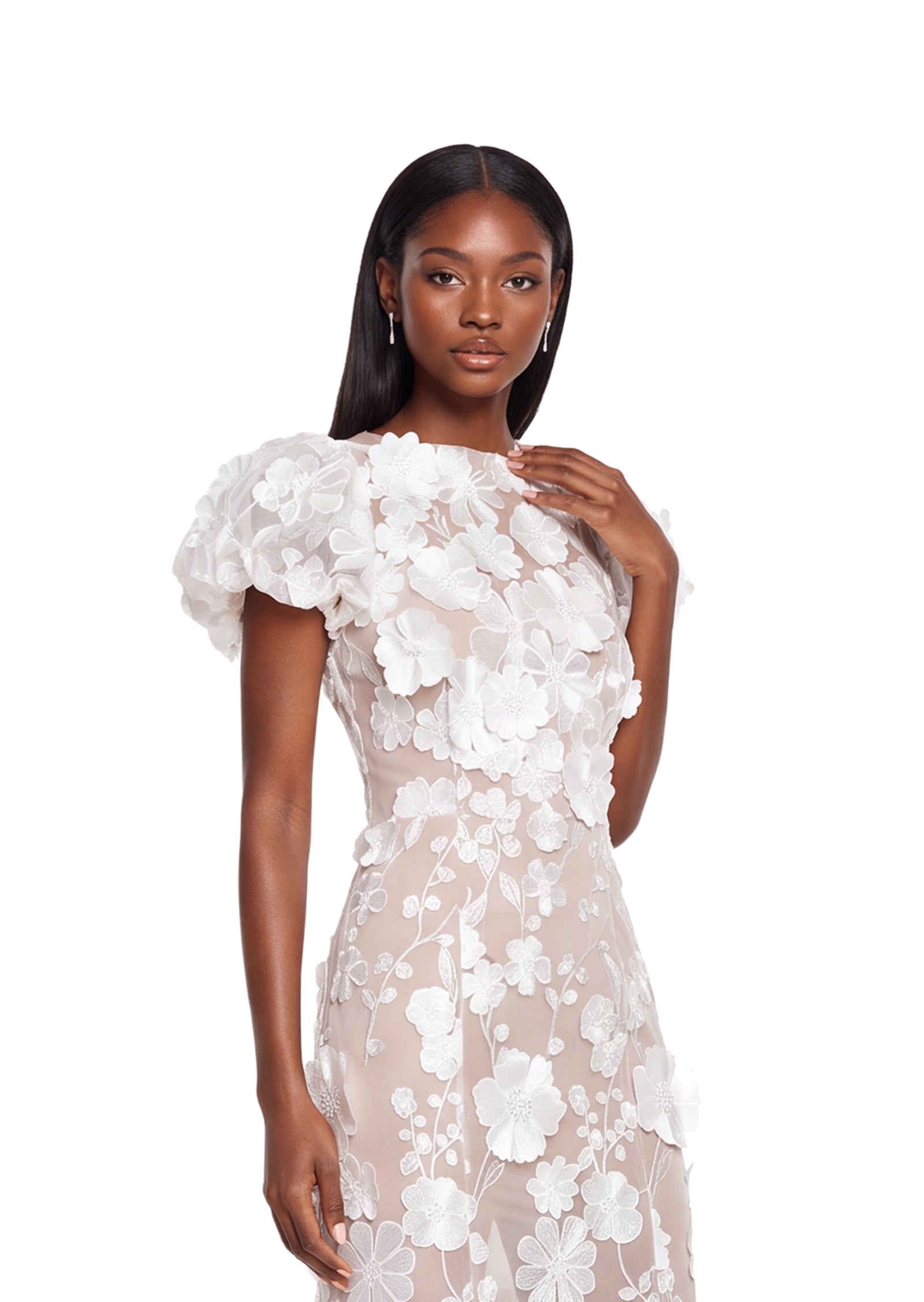 Floral 3D Lace Midi Dress In White (Final Sale-US Only)