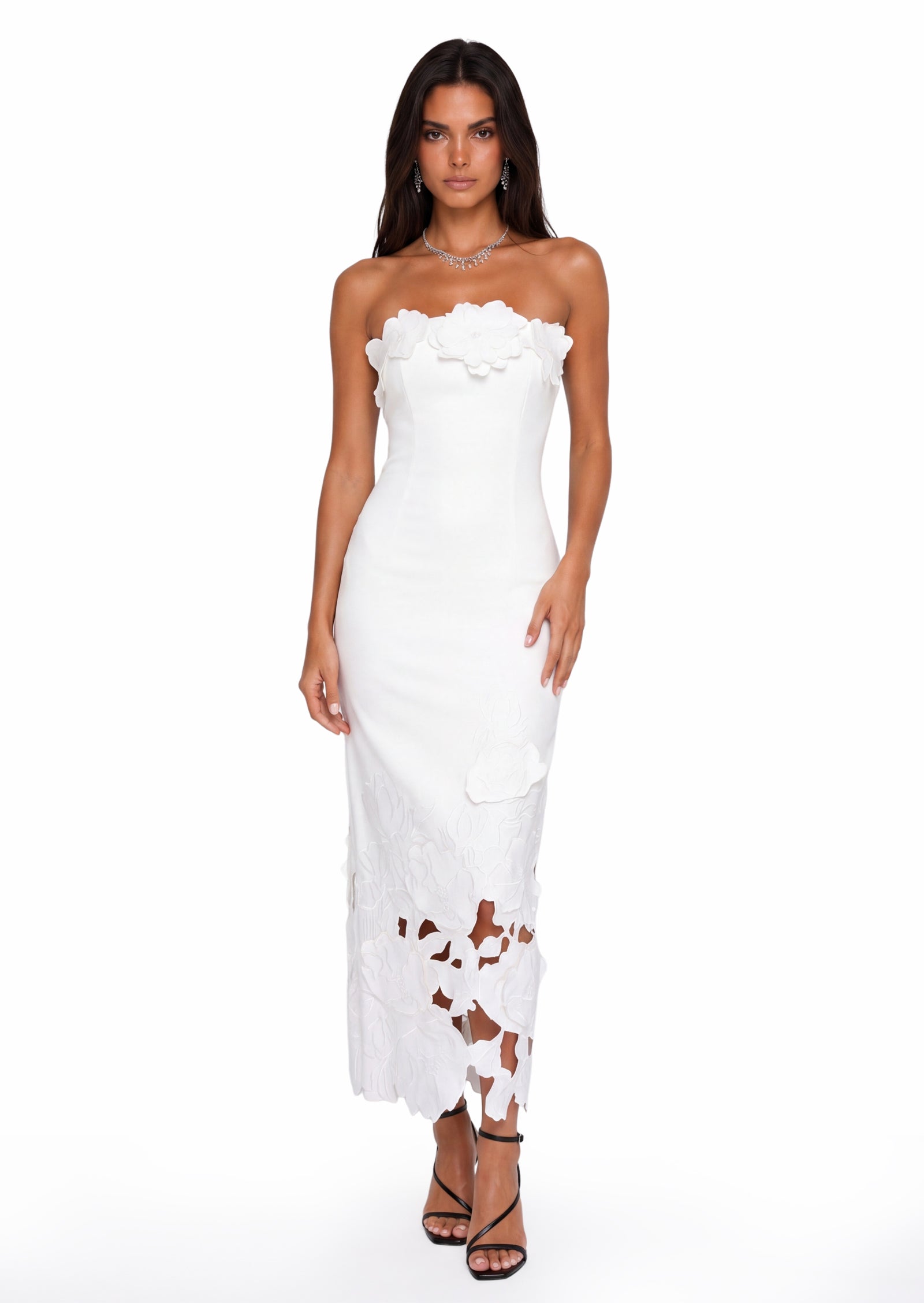 Rayna Floral-Appliquéd Crepe Maxi Dress In White