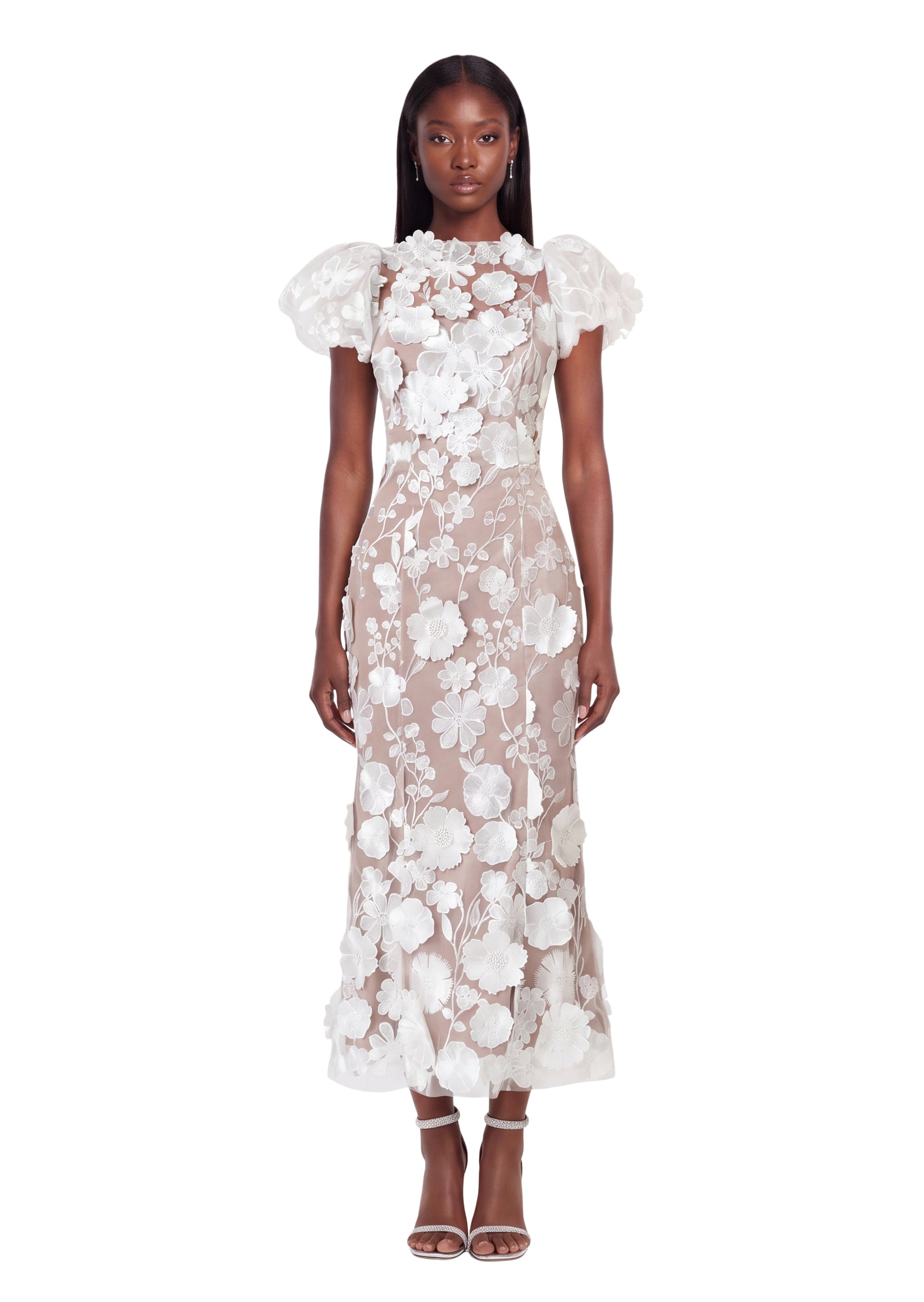 Floral 3D Lace Midi Dress In White (Final Sale-US Only)