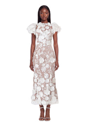 Floral 3D Lace Midi Dress In White (Final Sale-US Only)
