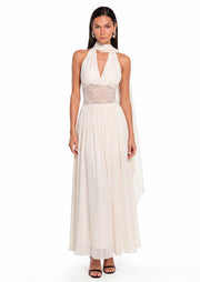Eairein Deep V Backless Maxi Dress In White