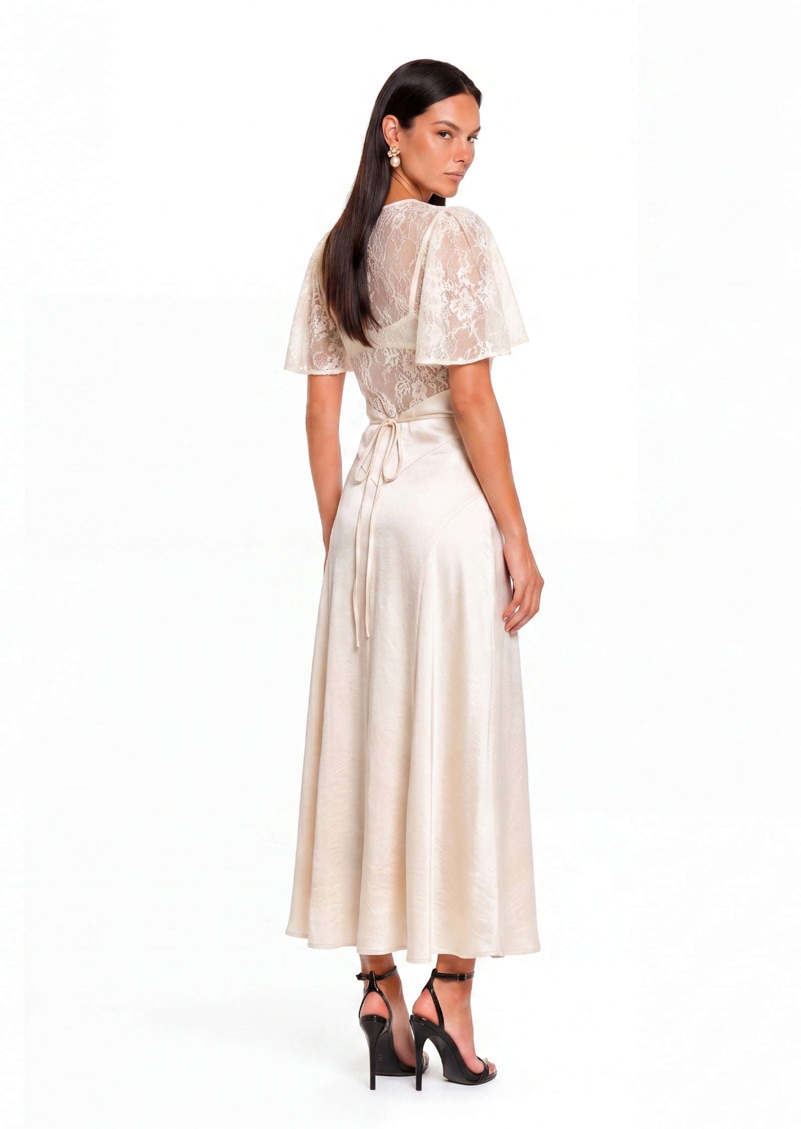 Midikleid in A-Linie mit Blumenmuster und Laternenärmeln