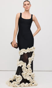 Midikleid in A-Linie mit Blumenmuster und Laternenärmeln